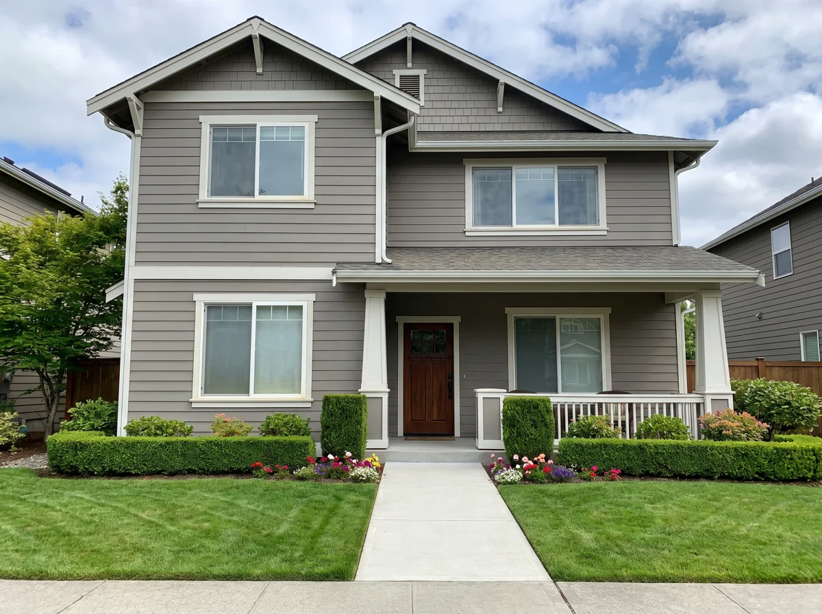 Before: a craftsman home with dated white vinyl windows